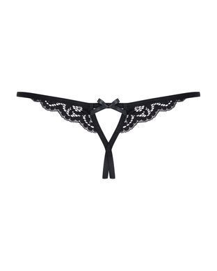 Кружевные танга с двумя отверстиями Obsessive 831-THC-1 crotchless thong S/M, черные, бантики SO7175 фото