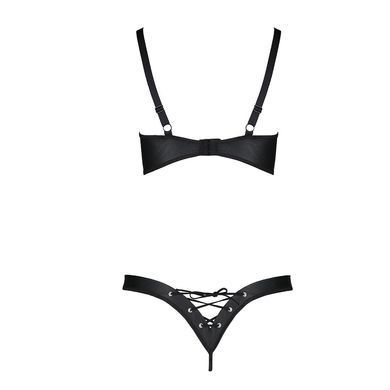 Комплект из экокожи CELINE BIKINI black XXL/XXXL &mdash; Passion: открытый бра с лентами, стринги со шнуро SO6402 фото