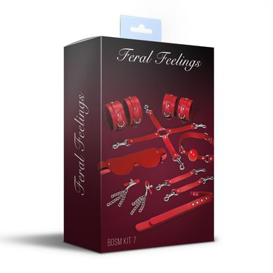 Набор Feral Feelings BDSM Kit 7 Red, наручники, поножи, коннектор, маска, паддл, кляп, зажимы SO8277 фото