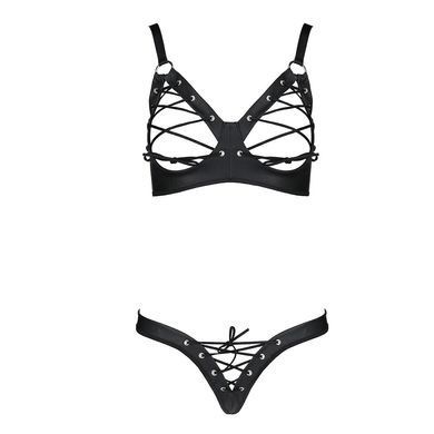 Комплект из экокожи CELINE BIKINI black XXL/XXXL &mdash; Passion: открытый бра с лентами, стринги со шнуро SO6402 фото