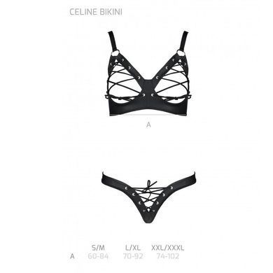 Комплект из экокожи CELINE BIKINI black XXL/XXXL &mdash; Passion: открытый бра с лентами, стринги со шнуро SO6402 фото