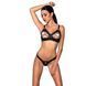 Комплект из экокожи CELINE BIKINI black XXL/XXXL &mdash; Passion: открытый бра с лентами, стринги со шнуро SO6402 фото 1