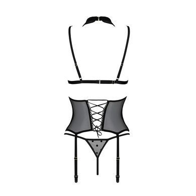 Корсет с открытой грудью Passion DOMINICA CORSET XXL/XXXL black, пажи для чулок, стринги SO8435 фото