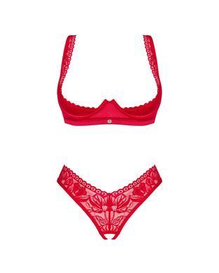Комплект белья Obsessive Lacelove cupless 2-pcs set XL/2XL Red, открытый доступ, открытая грудь SO8654 фото