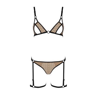 Эротический комплект нижнего белья Passion GABI SET L/XL beige, трусики с гартерами SO8436 фото