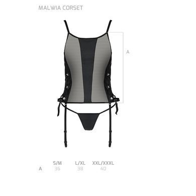 Сітчастий корсет з екошкіри, з люверсами та знімними пажами Malwia Corset black S/M &mdash; Passion, стрін SO5766 фото