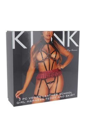 BDSM-костюм ученицы Leg Avenue Harness teddy & skirt M Black, портупея, мини-юбка, экокожа SO8568 фото