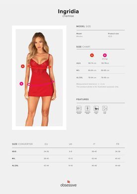 Пеньюар Obsessive Ingridia chemise & thong XL/2XL SO9038 фото