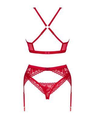 Комплект білизни Obsessive Lacelove cupless 3-pcs set XS/S Red, бюстгальтер, стрінги, пояс для панчі SO8655 фото