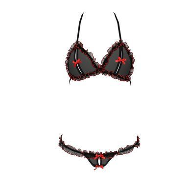 Комплект білизни GIANA BIKINI black XXL/XXXL - Passion: напівпрозорі ліф і трусики з бантиками EL15103 фото