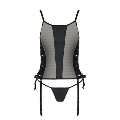 Сітчастий корсет з екошкіри, з люверсами та знімними пажами Malwia Corset black XXL/XXXL &mdash; Passion, SO5767 фото