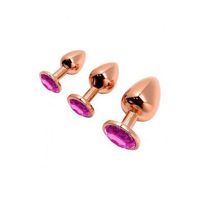 Металлическая анальная пробка Wooomy Tralalo Rose Gold Metal Plug Magenta M, диаметр 3,4 см, длина 8 SO7427 фото