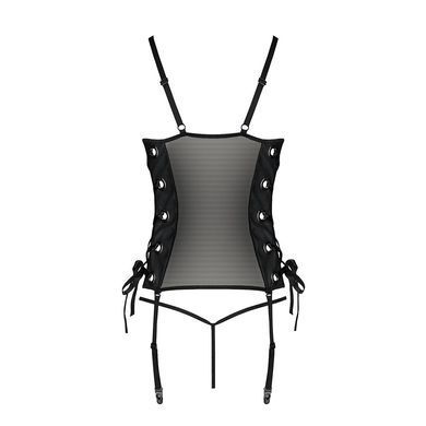Сітчастий корсет з екошкіри, з люверсами та знімними пажами Malwia Corset black XXL/XXXL &mdash; Passion, SO5767 фото