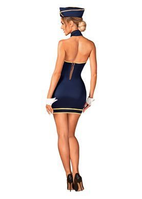 Эротический костюм стюардессы Obsessive Stewardess uniform XS/S, blue, платье, пилотка, шарф, манжет SO7729 фото