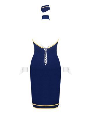 Эротический костюм стюардессы Obsessive Stewardess uniform XS/S, blue, платье, пилотка, шарф, манжет SO7729 фото