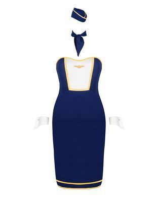 Эротический костюм стюардессы Obsessive Stewardess uniform XS/S, blue, платье, пилотка, шарф, манжет SO7729 фото
