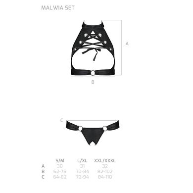 Комплект: открытый топ и трусики из эко-кожи с люверсами Malwia Set with Open Bra black L/XL — Passi SO5768 фото