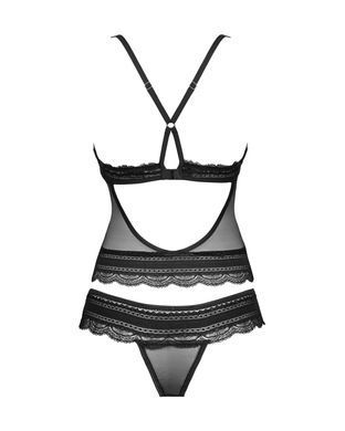 Полупрозрачный набор с украшениями Obsessive Ivannes top & thong 2XL/3XL, черный, топ и танга SO7285 фото