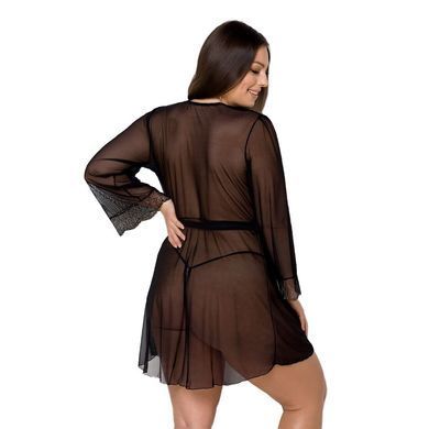 Пеньюар Passion Amberly Peignoir 6XL/7XL black, ажурные декольте и манжеты, широкие рукава SO7054 фото