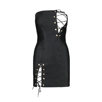 Мінісукня з екошкіри CELINE CHEMISE black S/M &mdash; Passion: шнурівка, трусики в комплекті SO6407 фото