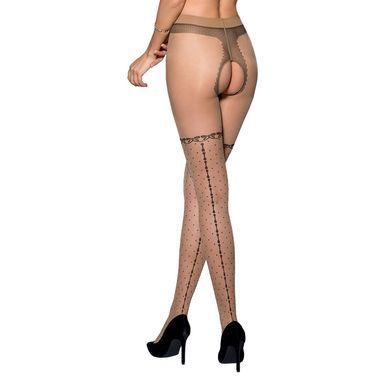 Тілесні колготки з відкритим доступом, імітація панчіх TIOPEN 014 beige 1/2 (20 den) &mdash; Passion SO5819 фото