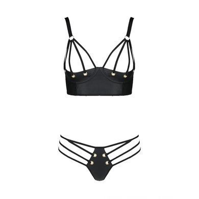 Комплект з екошкіри Passion Malwia Bikini 4XL/5XL black, з люверсами та ремінцями, бра, трусики SO7096 фото