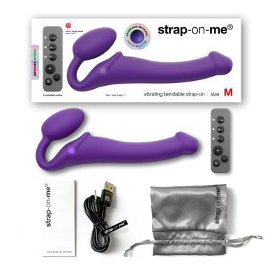 Безремневой страпон с вибрацией Strap-On-Me Vibrating Violet M диаметр 3,3см, пульт ДУ, регулируемый SO3825 фото
