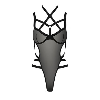 Боди-монокини Passion HAGAR BODY L/XL black, сетка, стрепы двойные бретели, чашки с косточками PS24701 фото
