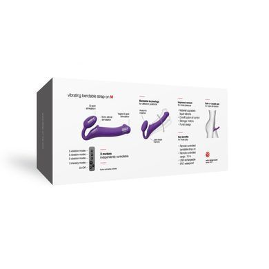 Безремневой страпон с вибрацией Strap-On-Me Vibrating Violet M диаметр 3,3см, пульт ДУ, регулируемый SO3825 фото