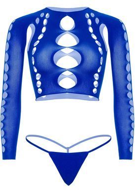 Комплект Leg Avenue Long sleeve crop top & string Royal Blue One Size SO9099 фото