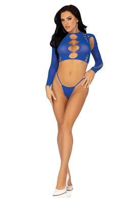 Комплект Leg Avenue Long sleeve crop top & string Royal Blue One Size SO9099 фото