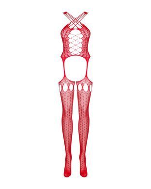 Бодистокинг Obsessive Bodystocking G313 S/M/L red, шнуровка, геометрический декор SO7238 фото