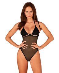 Прозрачное боди Obsessive Selinne teddy XL/2XL Black, мелкая сетка, двойные бретели SO8666 фото