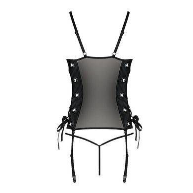 Сітчастий корсет з екошкіри Passion Malwia Corset 6XL/7XL black, з люверсами та знімними пажами SO7099 фото