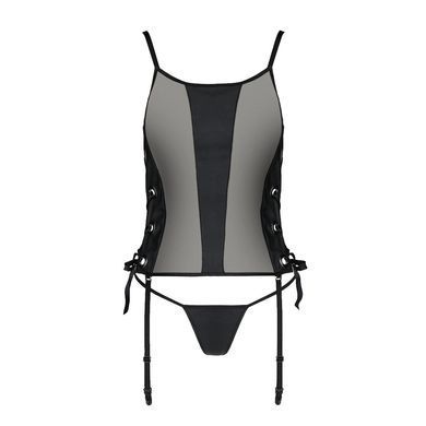Сітчастий корсет з екошкіри Passion Malwia Corset 6XL/7XL black, з люверсами та знімними пажами SO7099 фото